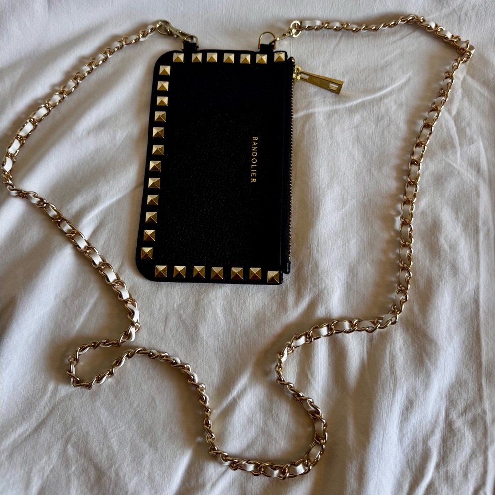 BANDOLIER
Pebble Leather Pyramid Stud Zip Pouch – Black/gold - Picture 5 of 10